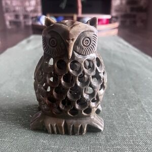 Carved Soapstone Owl within an Owl Paperweight Shelf Decor